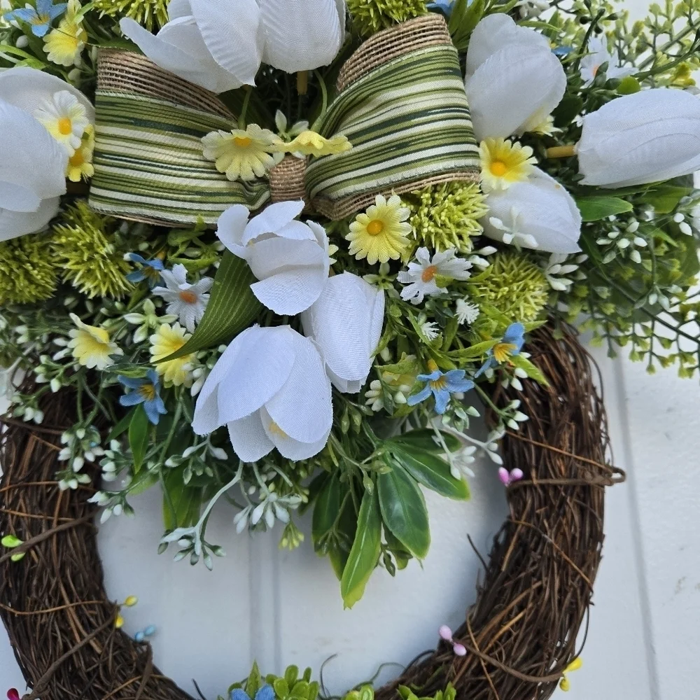 Handmade Yellow and Green Easter Bunny Wreath